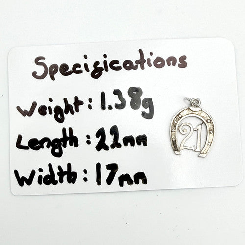 Vintage 925 Sterling Silver Lucky 21 Horseshoe Charm CA29-18