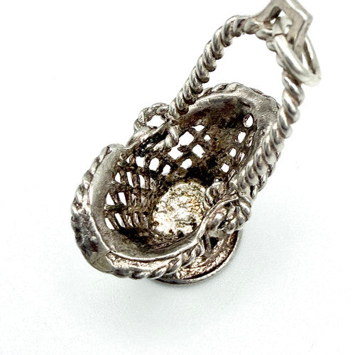 Vintage 925 Sterling Silver Wicker Basket Charm CA26-25