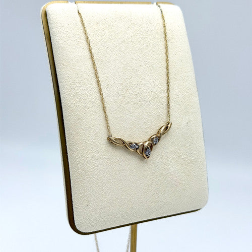 Vintage 9ct Yellow Gold Diamond Wishbone Necklace PG73