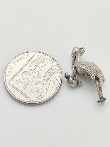 Vintage 925 Sterling Silver Stork & Baby Charm CA16-79