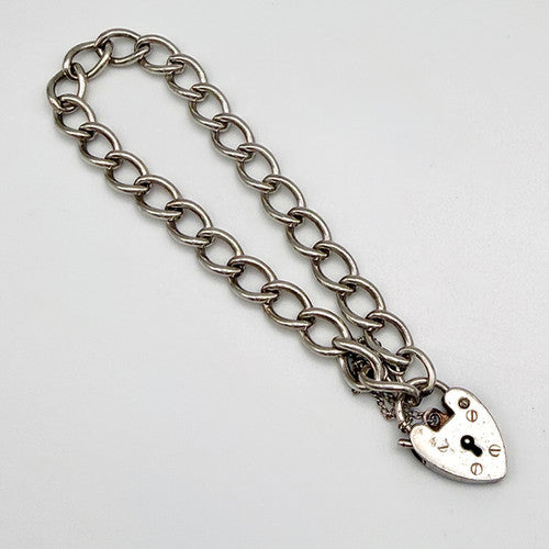 Vintage 925 Sterling Silver Georg Jensen Heart Padlock Bracelet Bracelets-61