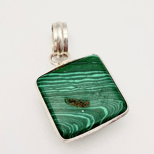 Vintage 925 Sterling Silver Malachite Pendant PAT112