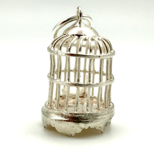 Vintage 925 Sterling Silver Bird Cage Charm CA27-39