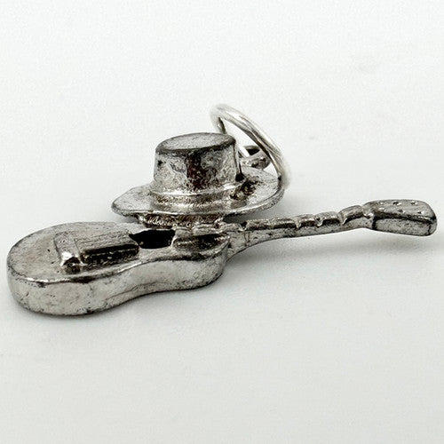 Vintage 925 Sterling Silver Musician Hat Guitar Charm CA29-9